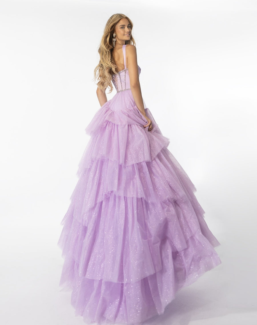 Prom Dresses Long Ruffles Prom Formal Beaded Ball Gown Lilac