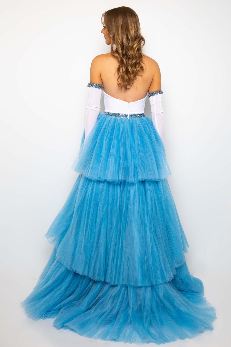 Prom Dresses Contrast High Low Prom Formal Layered Dress Light Blue/White