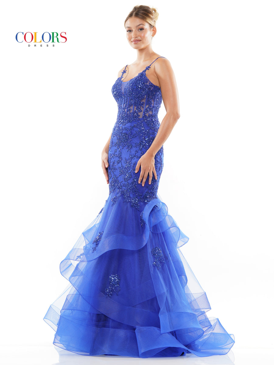 Colors 2899 Colors Long Spaghetti Strap Evening Dress