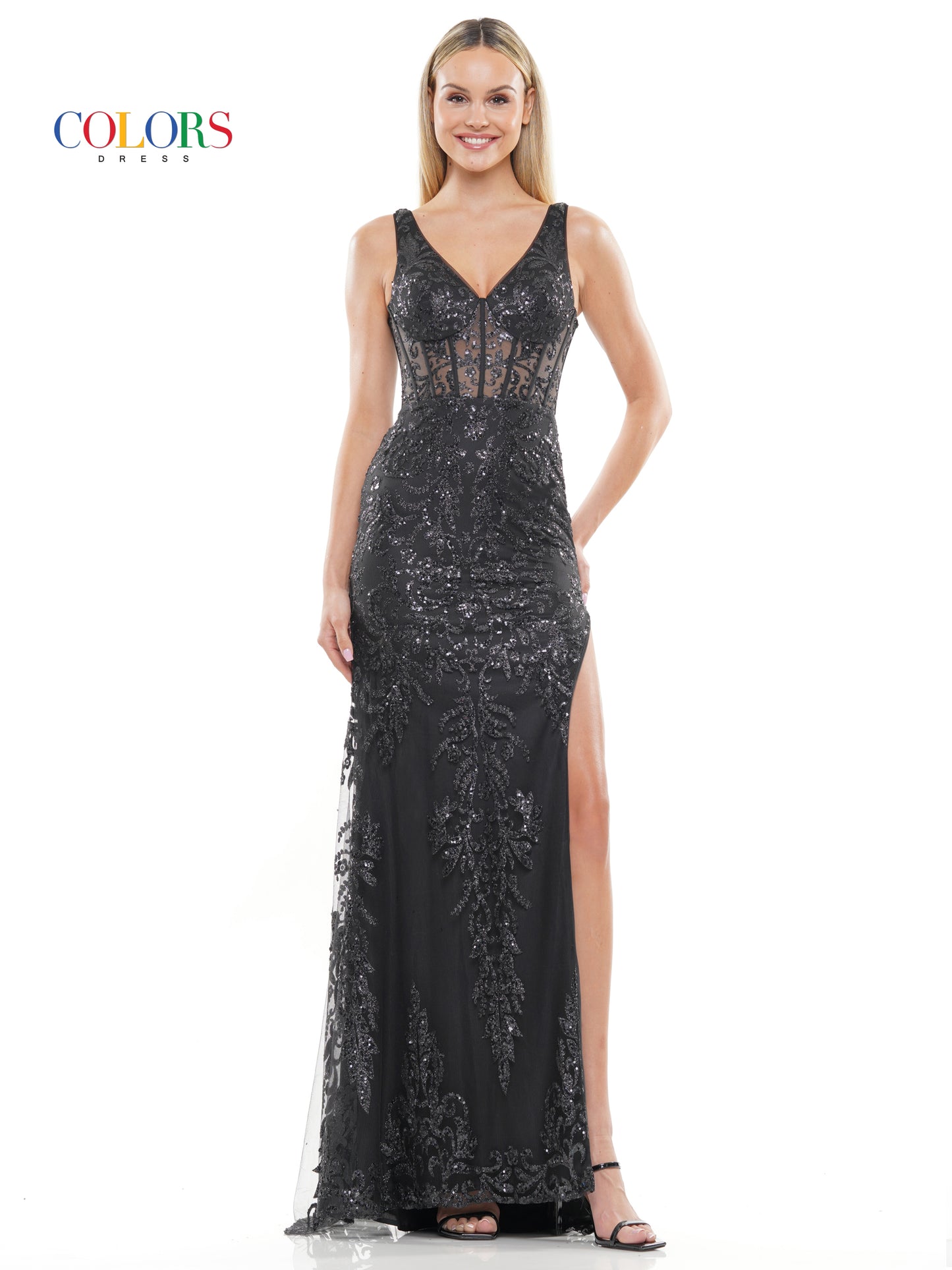 Prom Dresses Long Sleeveless Glitter Prom Dress Black