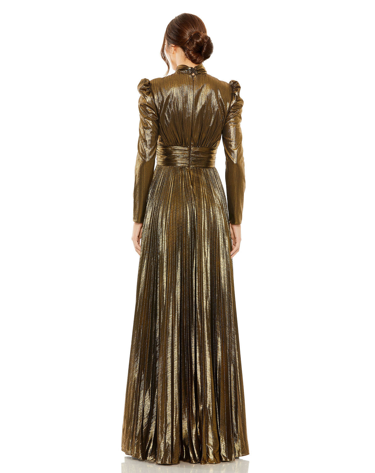 Formal Dresses Long Sleeve Pleated Formal Prom Keyhole Dress Antique Gold