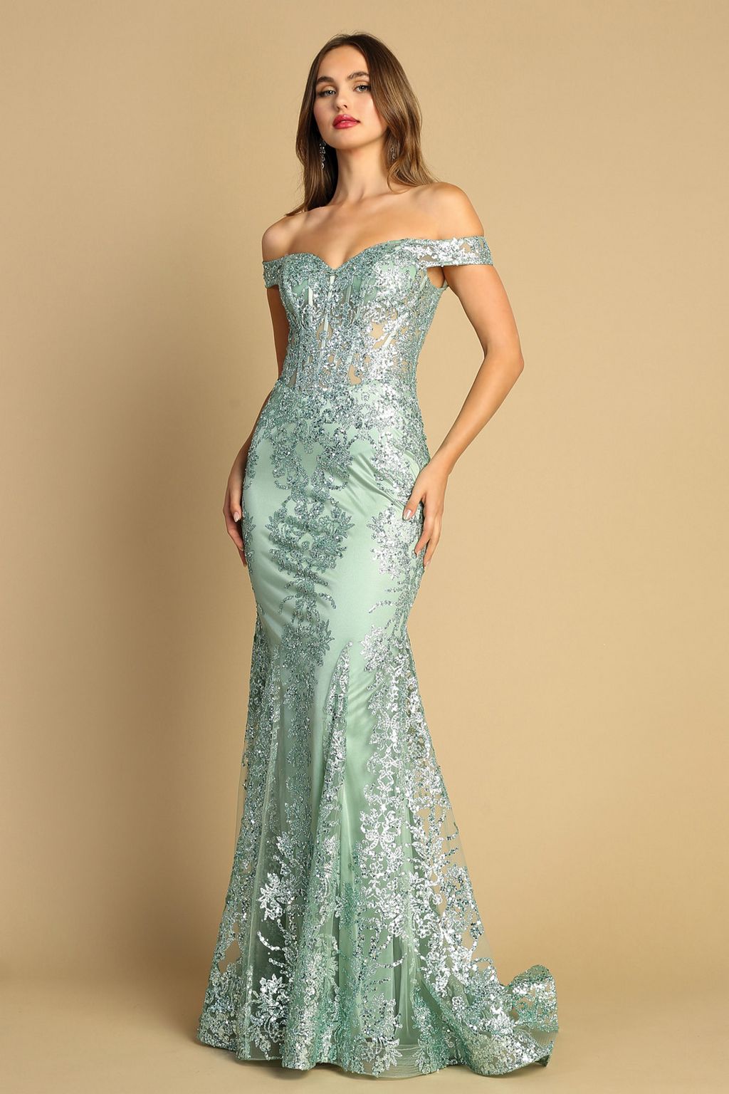 Prom Dresses Long Mermaid Glitter Formal Prom Dress Sage