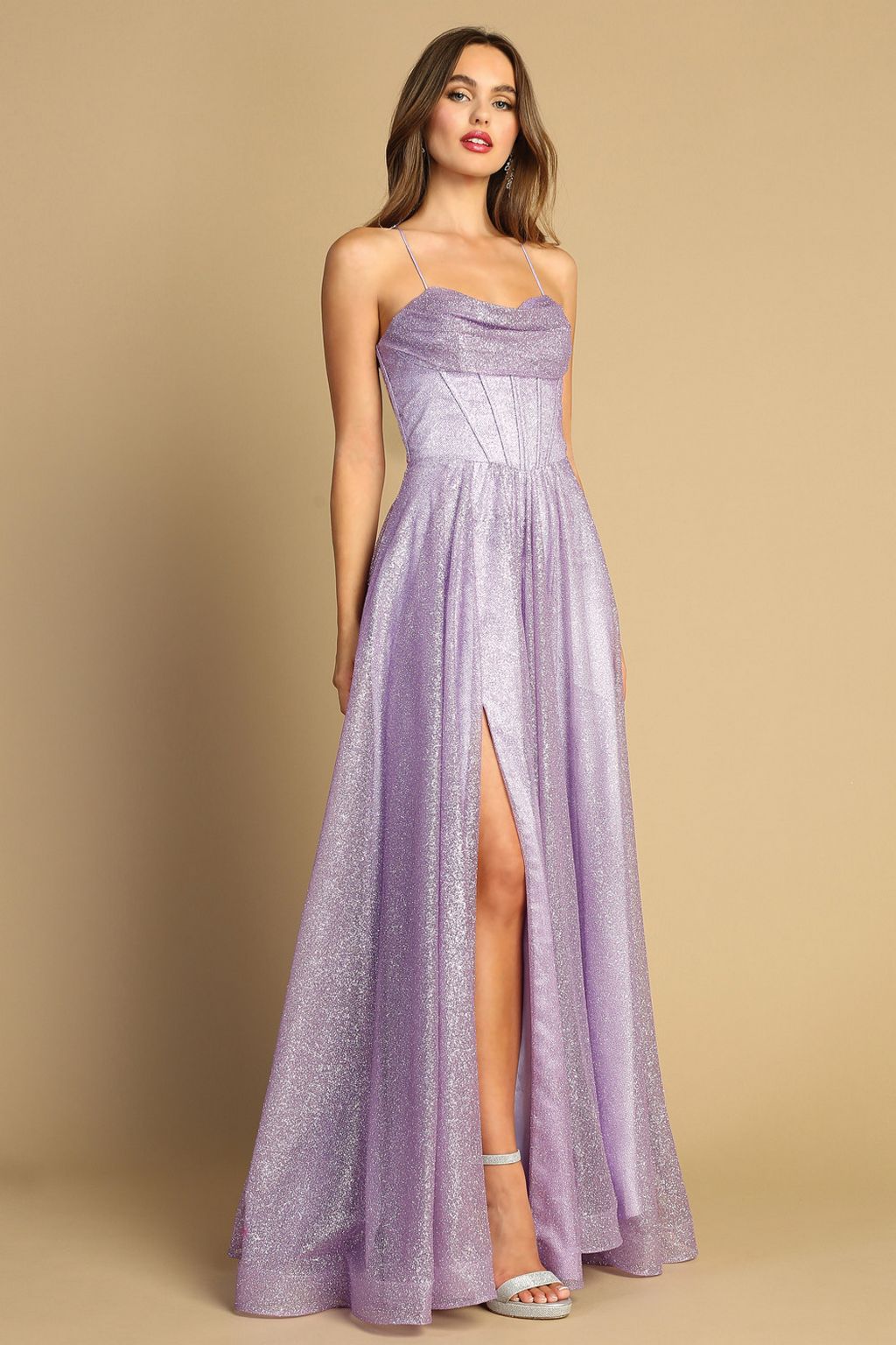 Prom Dresses A Line Long Corset Formal Glitter Prom Dress Lavender