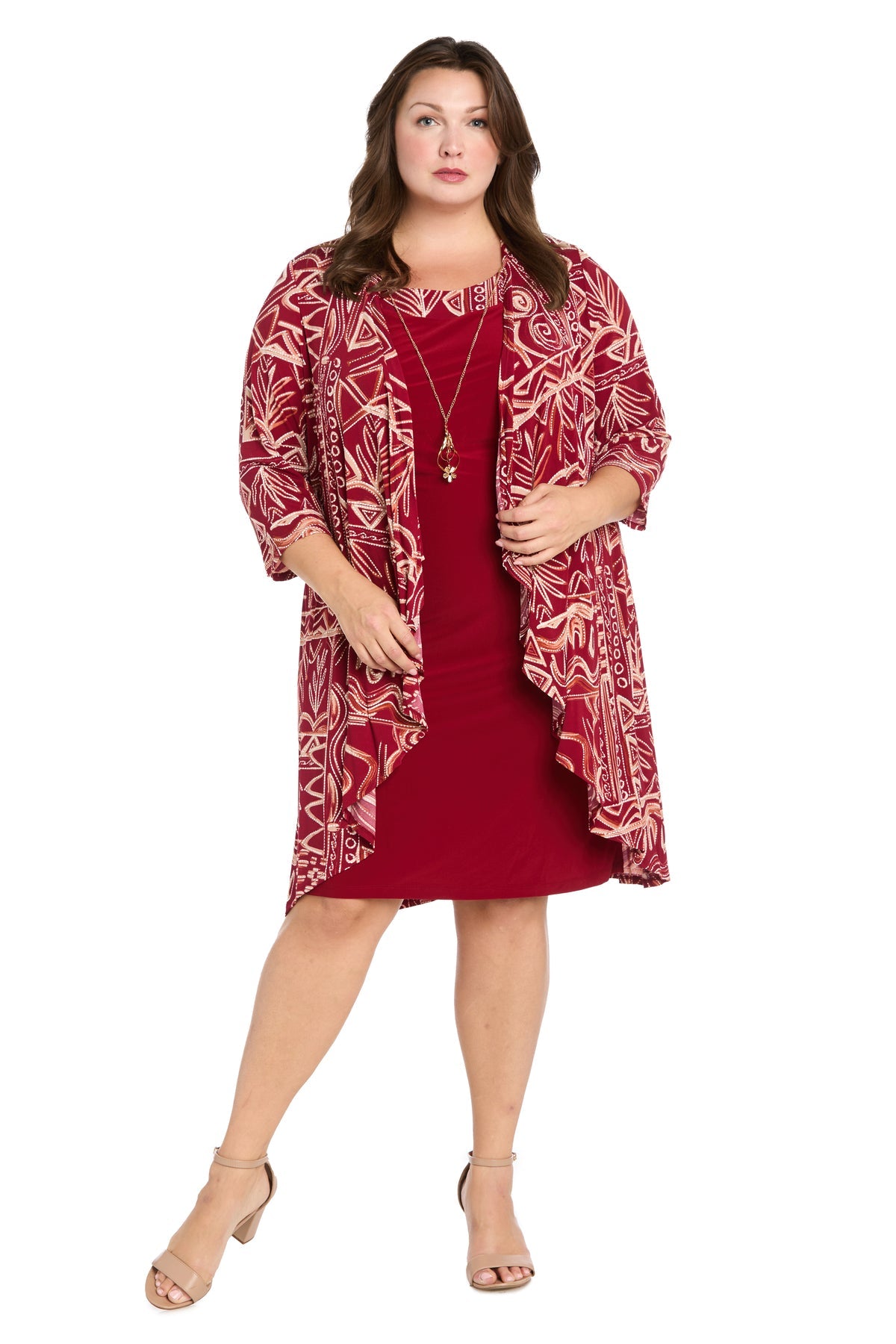 Plus Size Dresses Short Puff Print Jacket Plus Size Dress Paprika