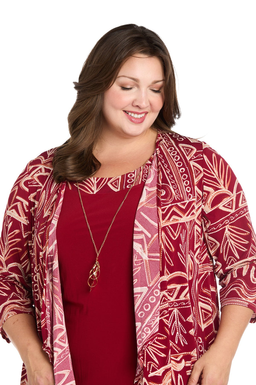 Plus Size Dresses Short Puff Print Jacket Plus Size Dress Paprika