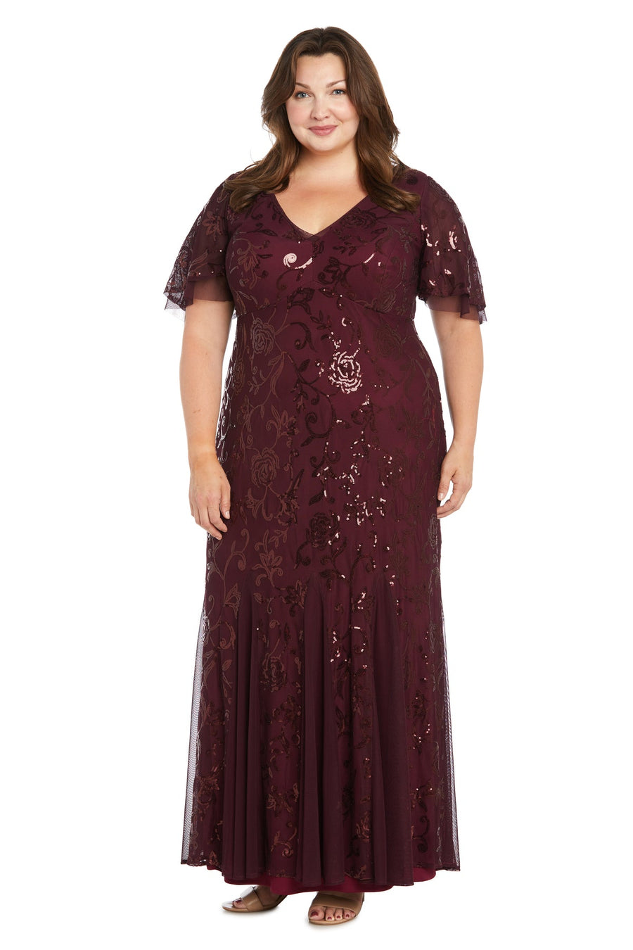 Plus Size Dresses Floral Sequin Long Formal Plus Size Dress  Wine