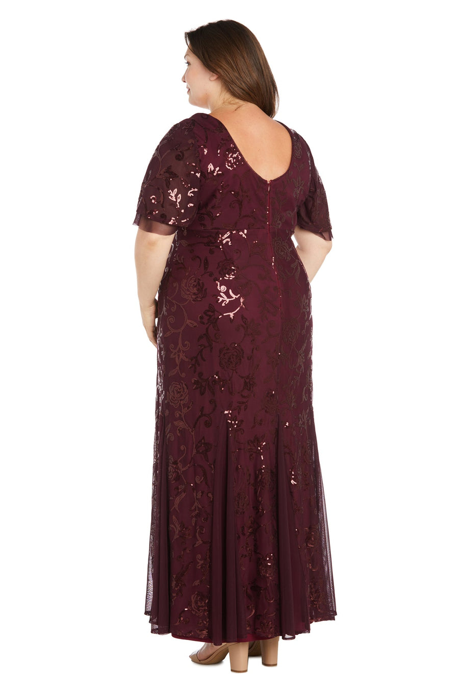 Plus Size Dresses Floral Sequin Long Formal Plus Size Dress  Wine