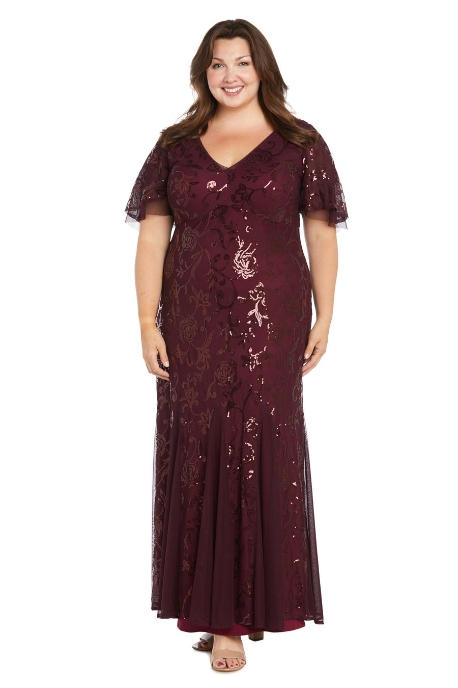 Plus Size Dresses Floral Sequin Long Formal Plus Size Dress  Wine