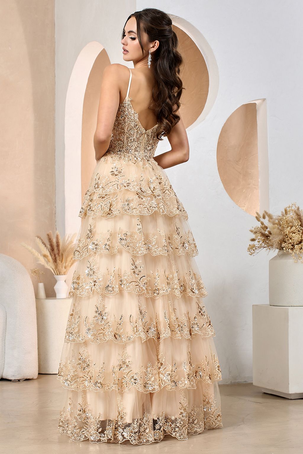 Prom Dresses Long A Line Sequin Lace Formal Prom Dress Champagne