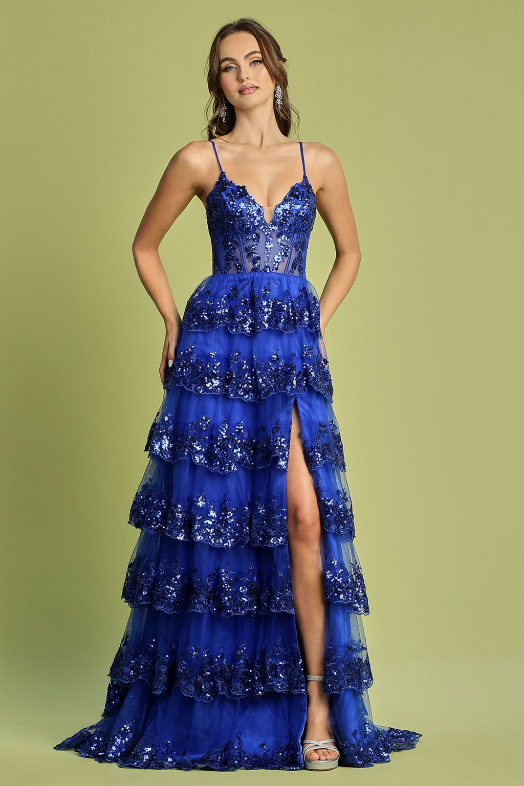 Prom Dresses Long Sequin A Line Ruffle Formal Prom Dress  Royal Blue