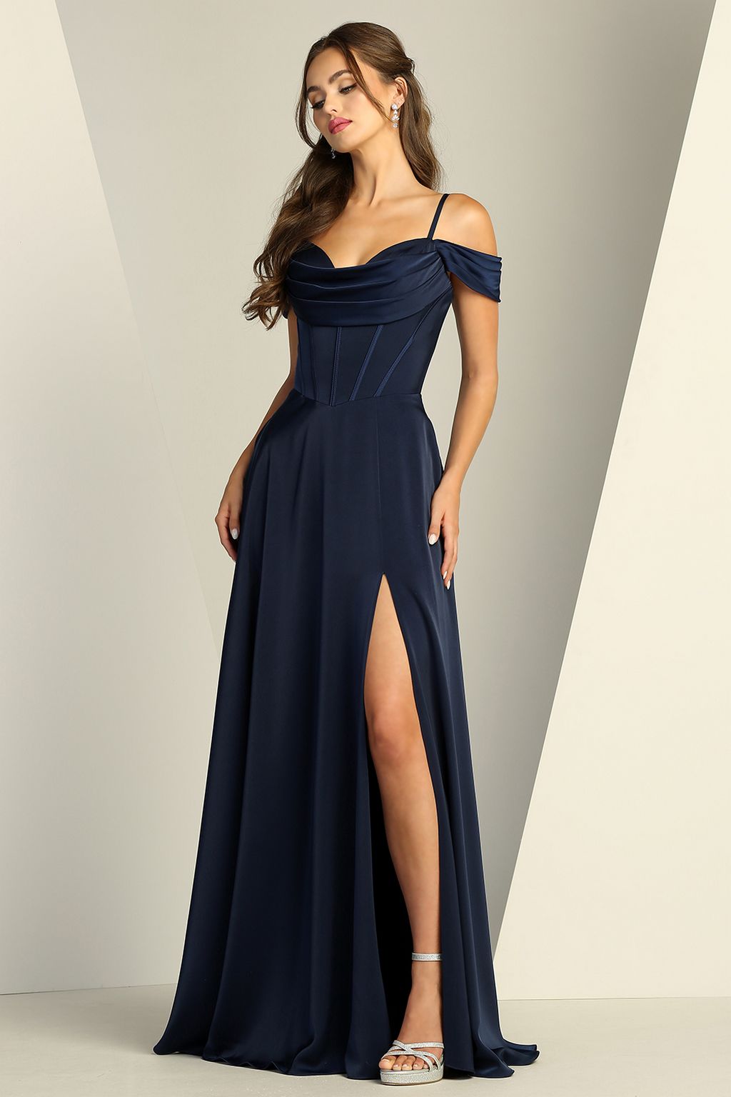 Prom Dresses A Line Long Formal Lace Prom Dress Navy