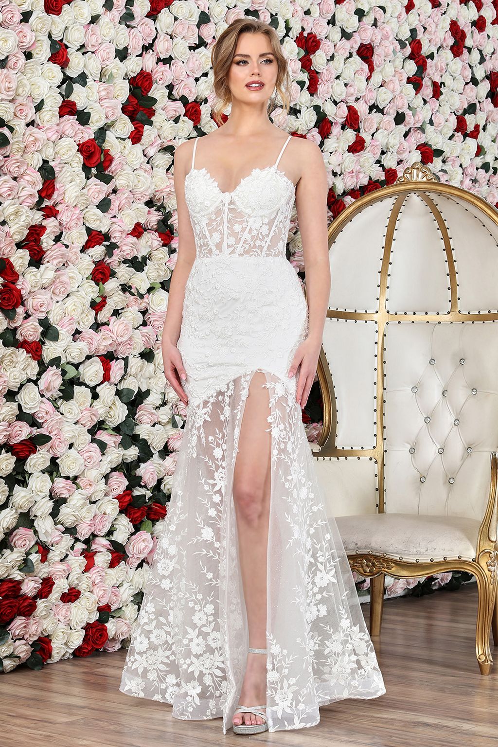 Off White Adora Design 3242 Simple Long Mermaid Lace Corset Wedding ...