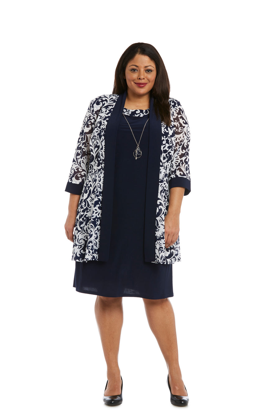 Mother of the Bride Dresses Short Printed Jacket Plus Size Mother of the Bride Dress Navy/White