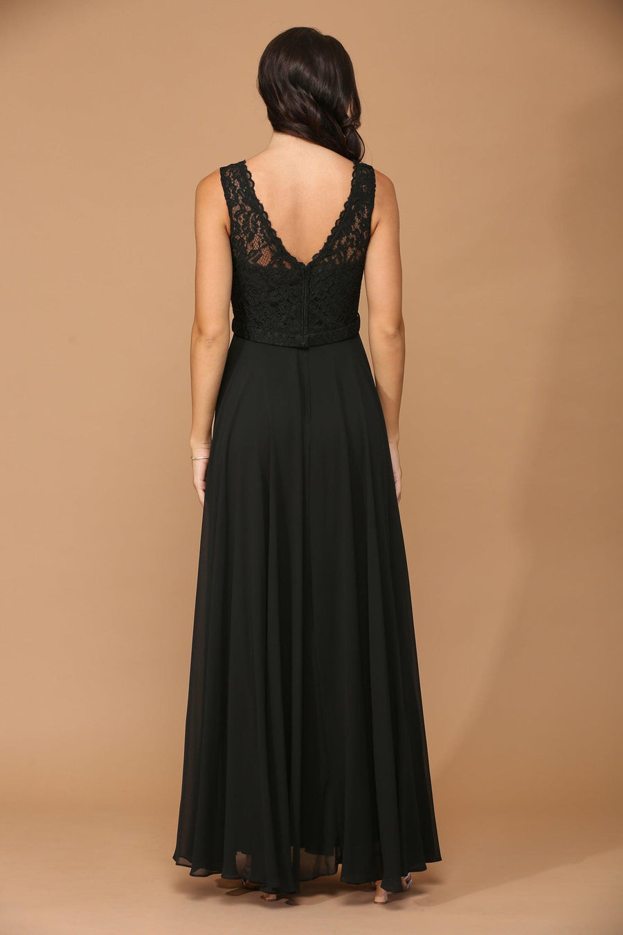 Long Sleeveless Bridesmaids Lace Chiffon Dress