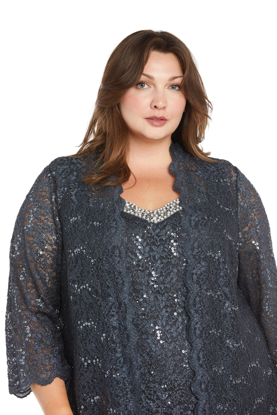 Pant Suit Long Pearl Lace Pan Suit Plus Size Dress Coal