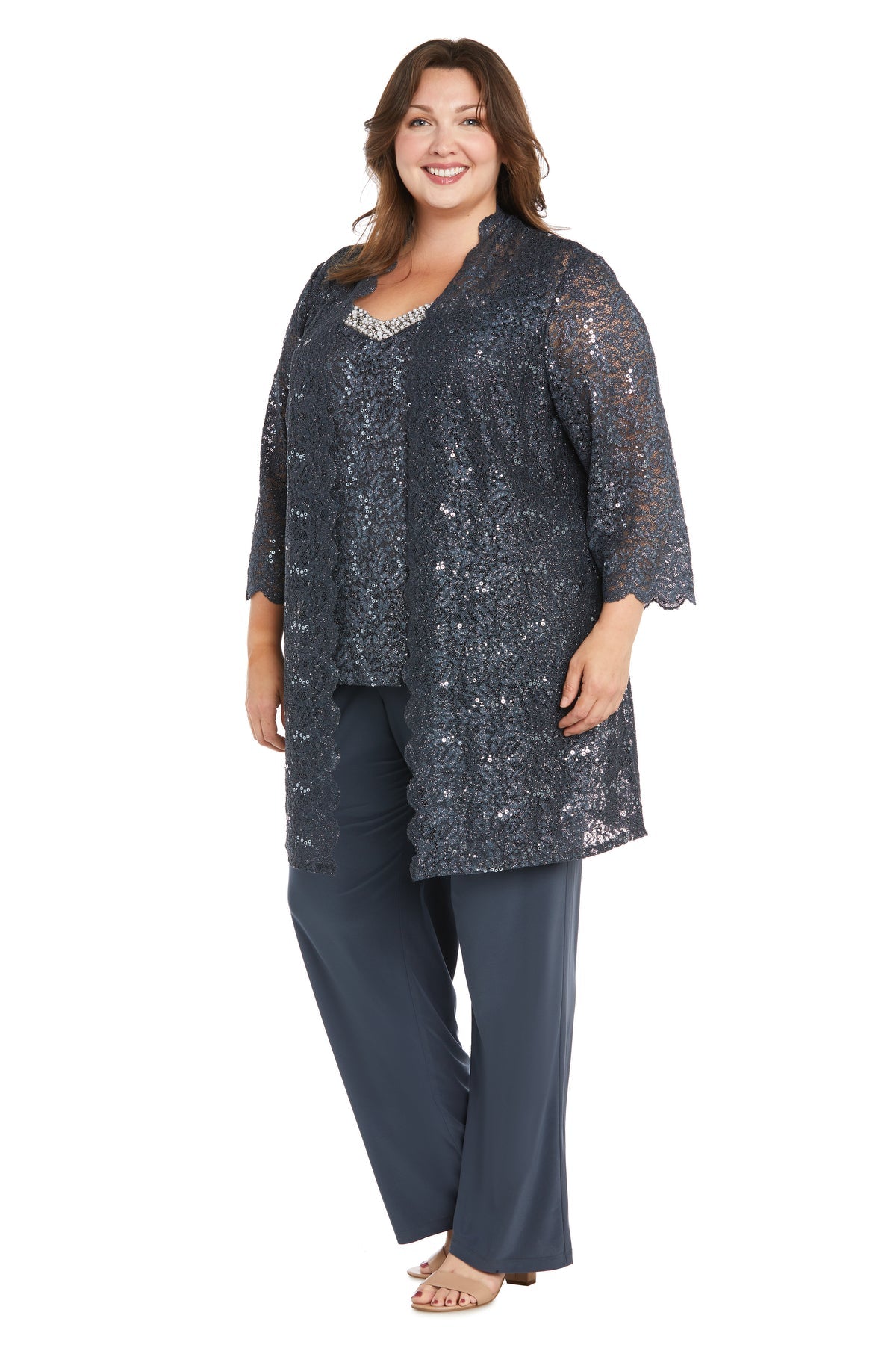 Pant Suit Long Pearl Lace Pan Suit Plus Size Dress Coal