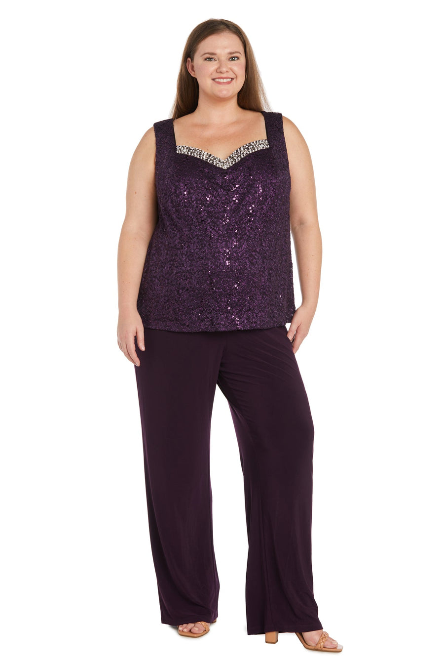 Pant Suit Long Pearl Lace Pan Suit Plus Size Dress Plum