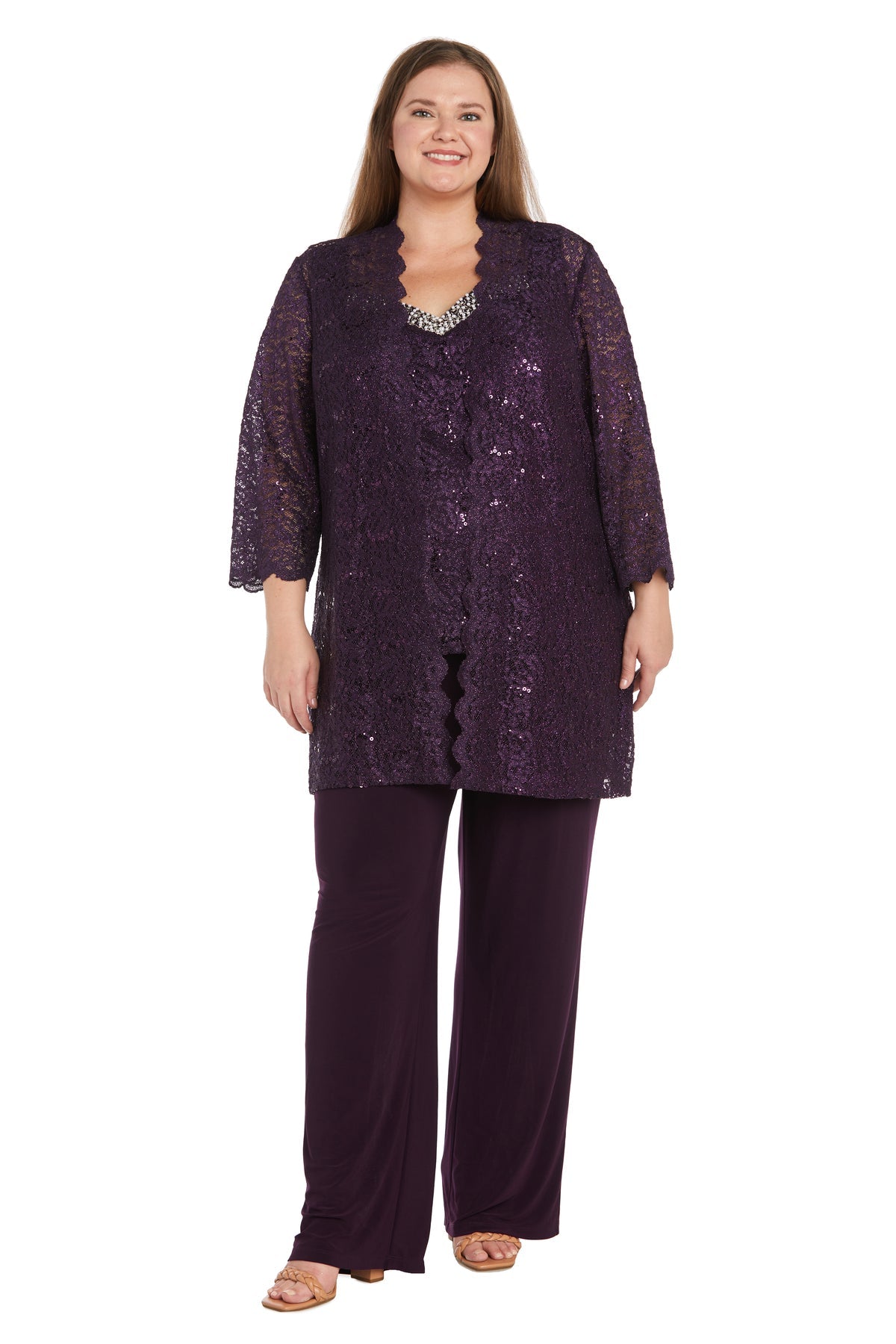 Pant Suit Long Pearl Lace Pan Suit Plus Size Dress Plum