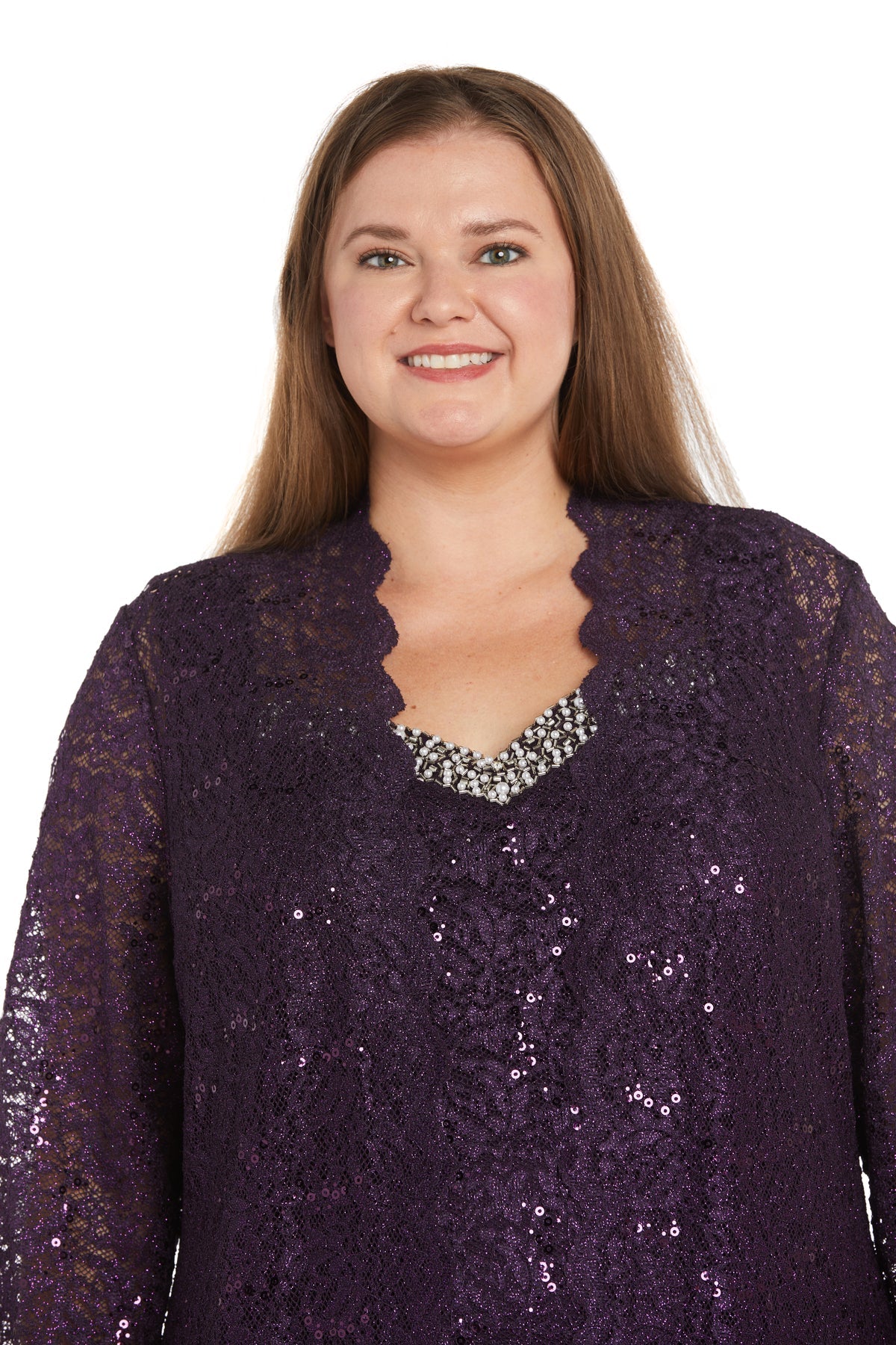 Pant Suit Long Pearl Lace Pan Suit Plus Size Dress Plum