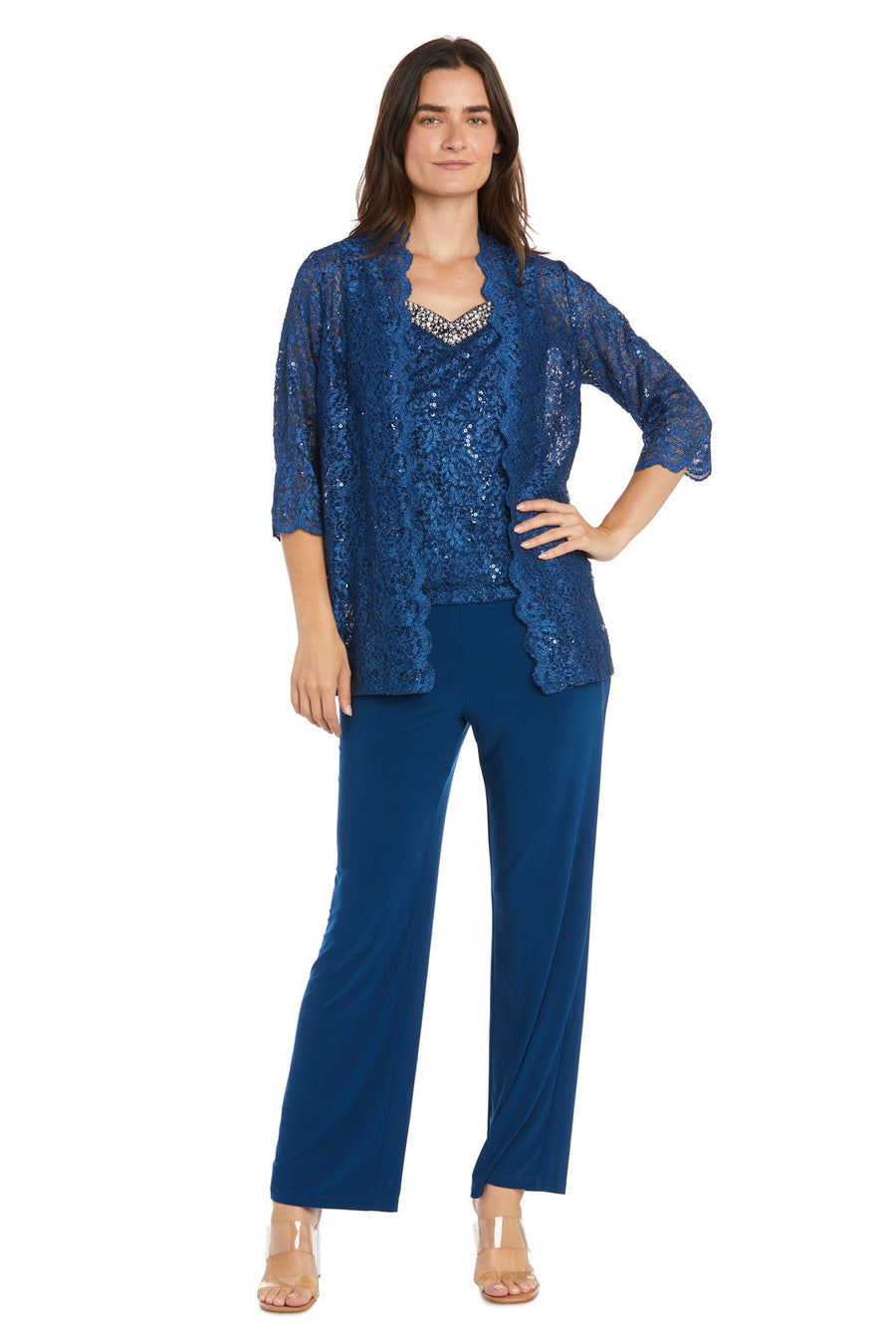 Pant Suit Long Lace Sequin Pantsuit Peacock