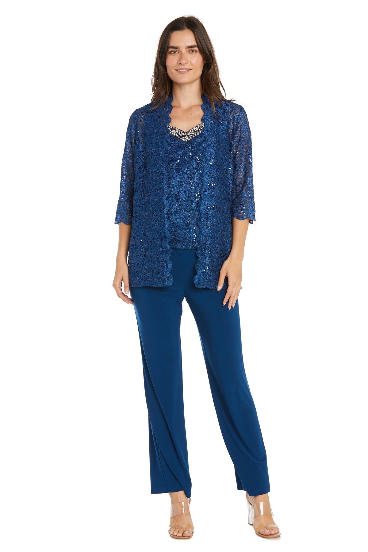 Pant Suit Long Lace Sequin Pantsuit Peacock