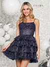 Cocktail Dresses Sequins Ruffle Skirt Short Dress Navy