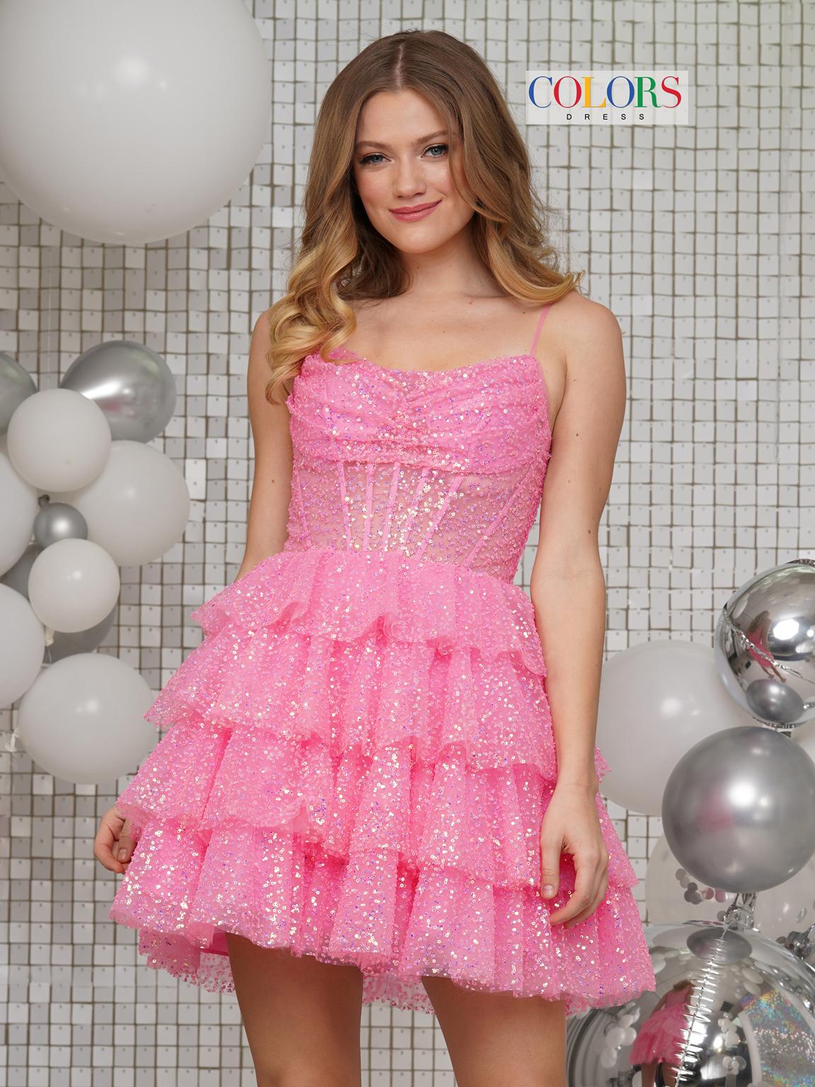 Cocktail Dresses Sequins Ruffle Skirt Short Dress Pink