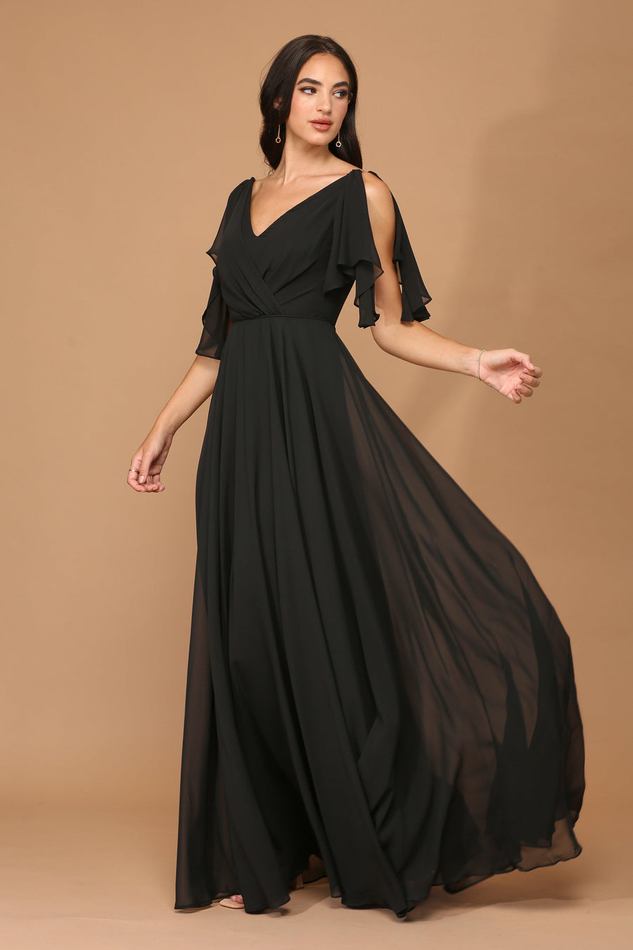 Black 4XL Long Formal Flutter Sleeves Dress Sale