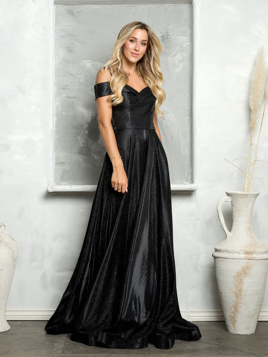 Prom Dresses Long Formal Off Shoulder Glitter Ball Gown Black