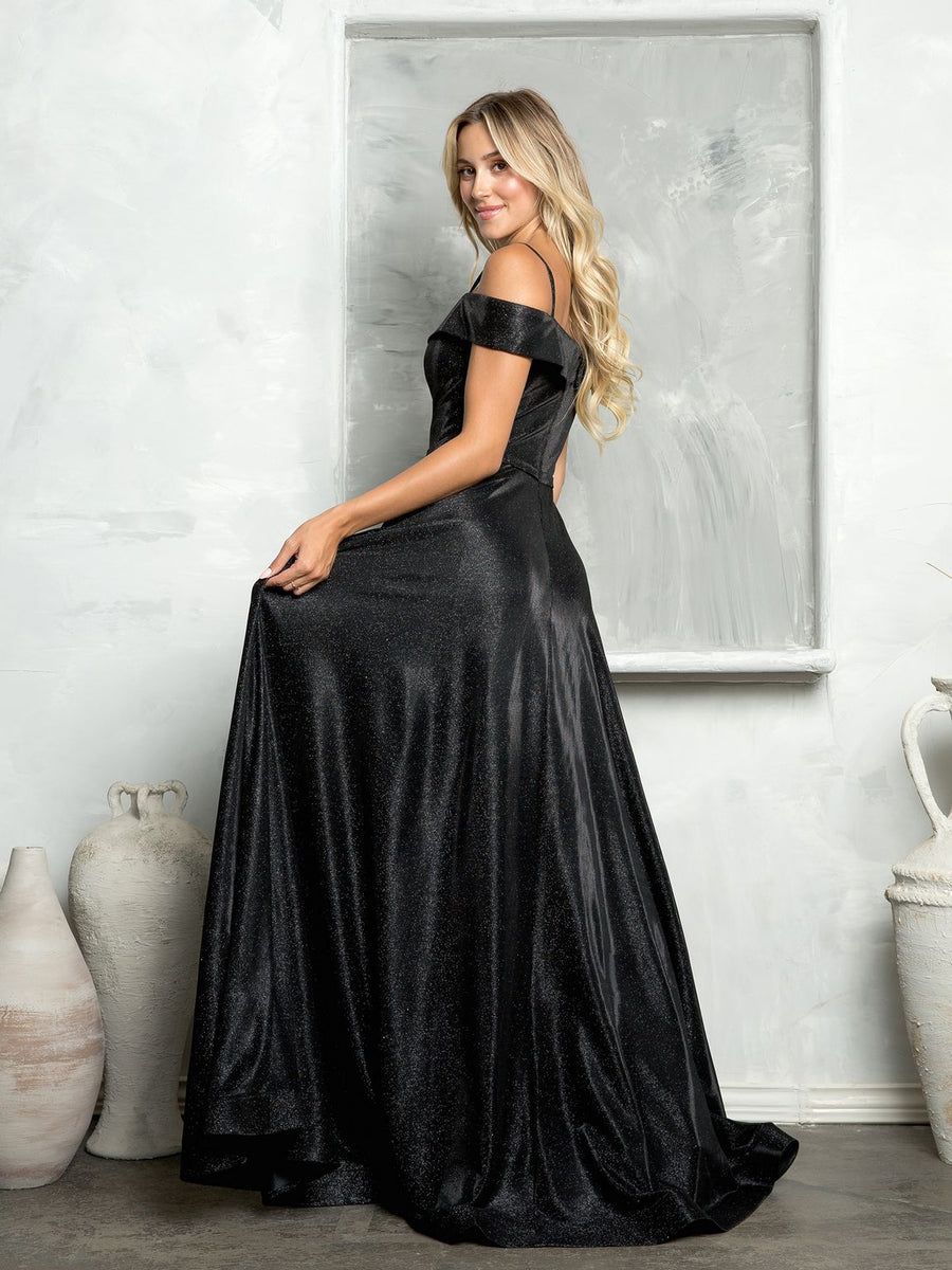 Prom Dresses Long Formal Off Shoulder Glitter Ball Gown Black