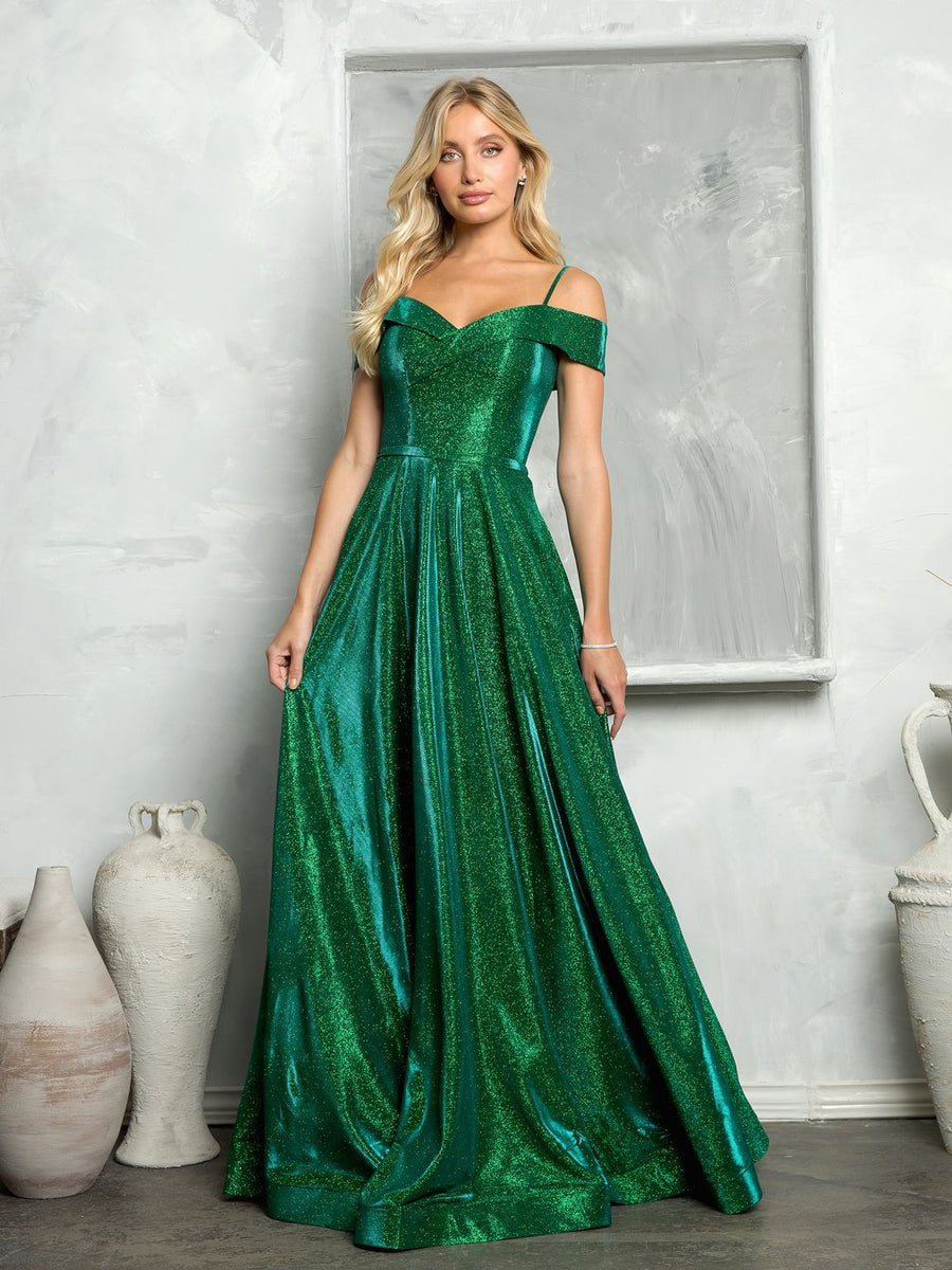 Prom Dresses Long Formal Off Shoulder Glitter Ball Gown Hunter Green