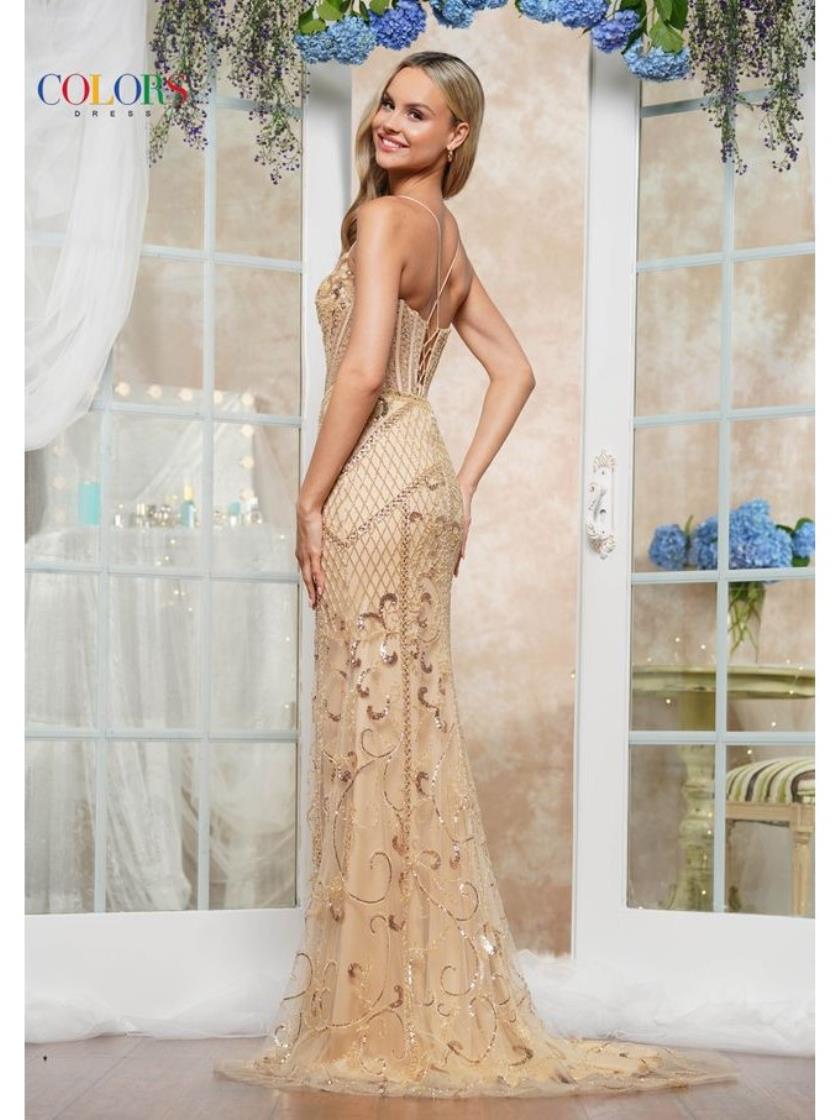 Prom Dresses Fitted Beaded Long Formal Prom Dress Gold