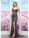 Prom Dresses Fitted Beaded Long Formal Prom Dress Gunmetal