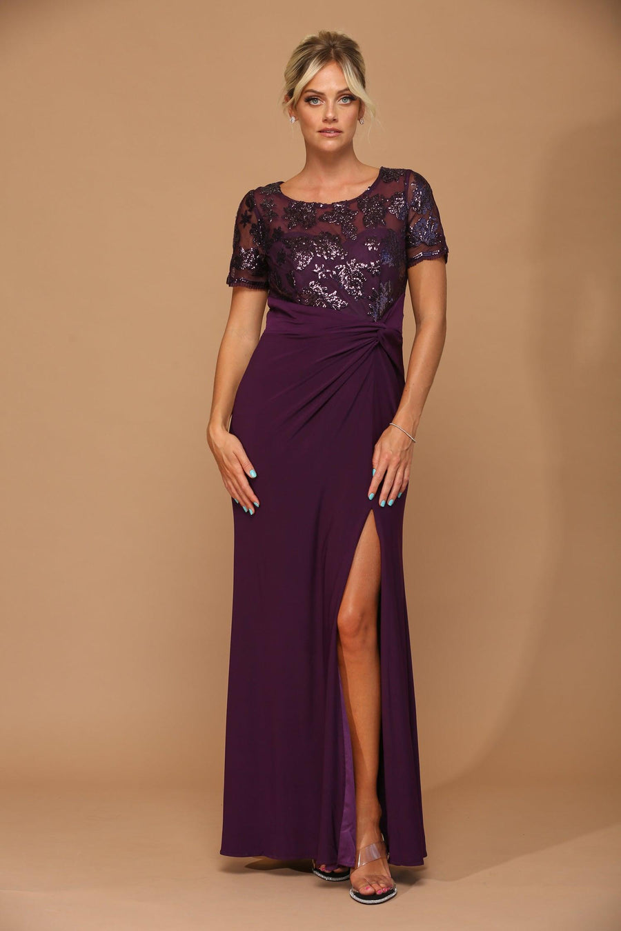 Plum L Long Formal Mother of the Bride Evening Dress Sale