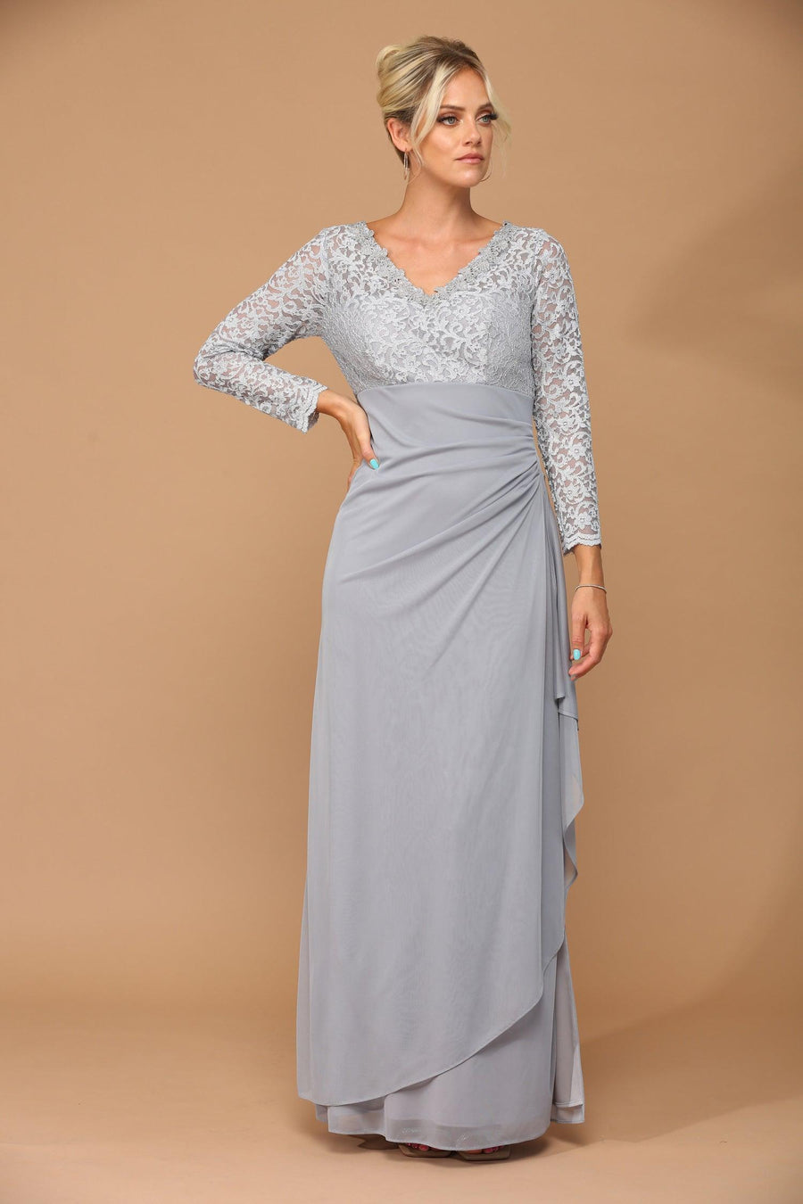 Silver 2XL Long Sleeve Formal Mother of the Bride Evening Gown Sale