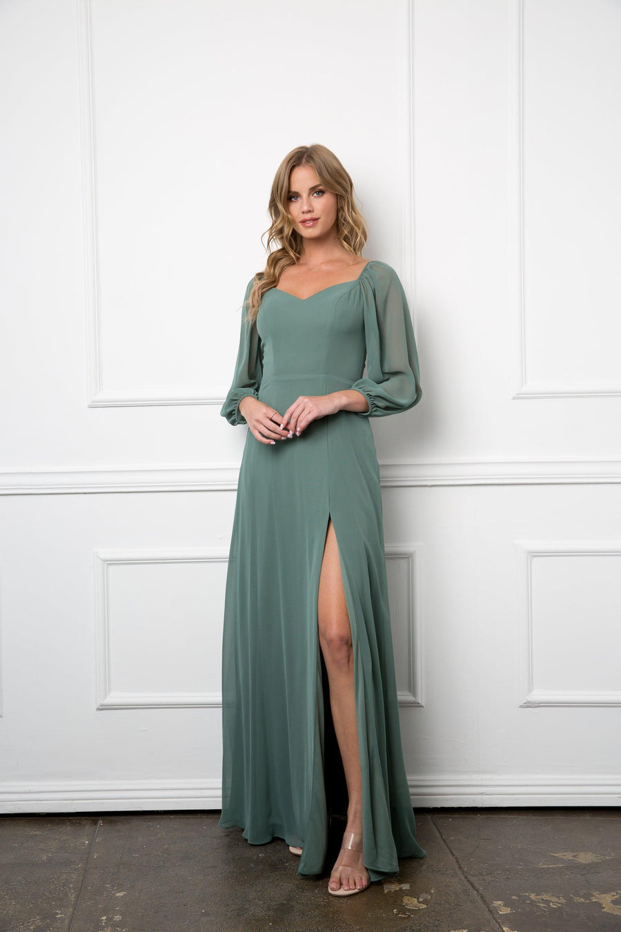 Eucalyptus S Long Sleeve Chiffon Formal Dress Sale