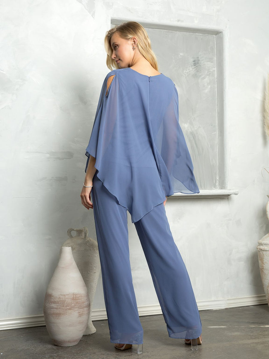 Pant Suit Long Formal Chiffon Pant Suit  Slate Blue