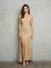 Prom Dresses Long Glitter Fitted Formal Prom Dress Gold