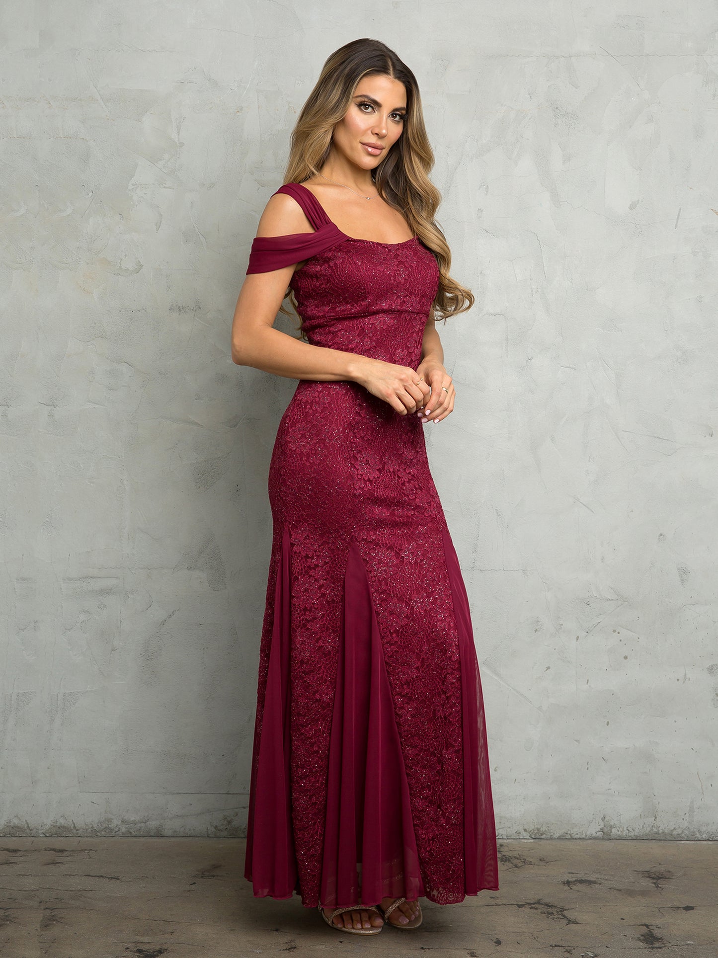 Formal Dresses Long Fitted Lace Formal Dress Burgundy