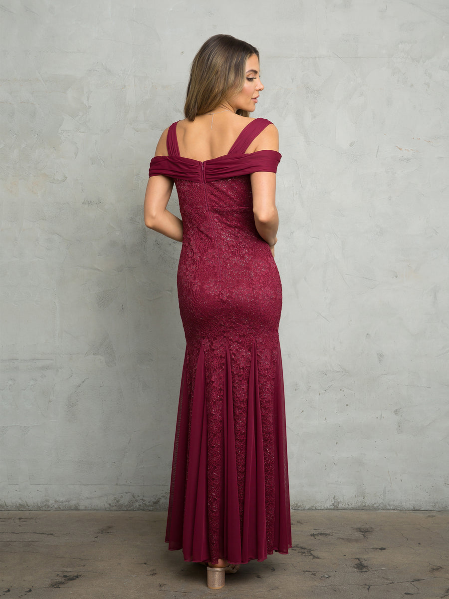 Formal Dresses Long Fitted Lace Formal Dress Burgundy