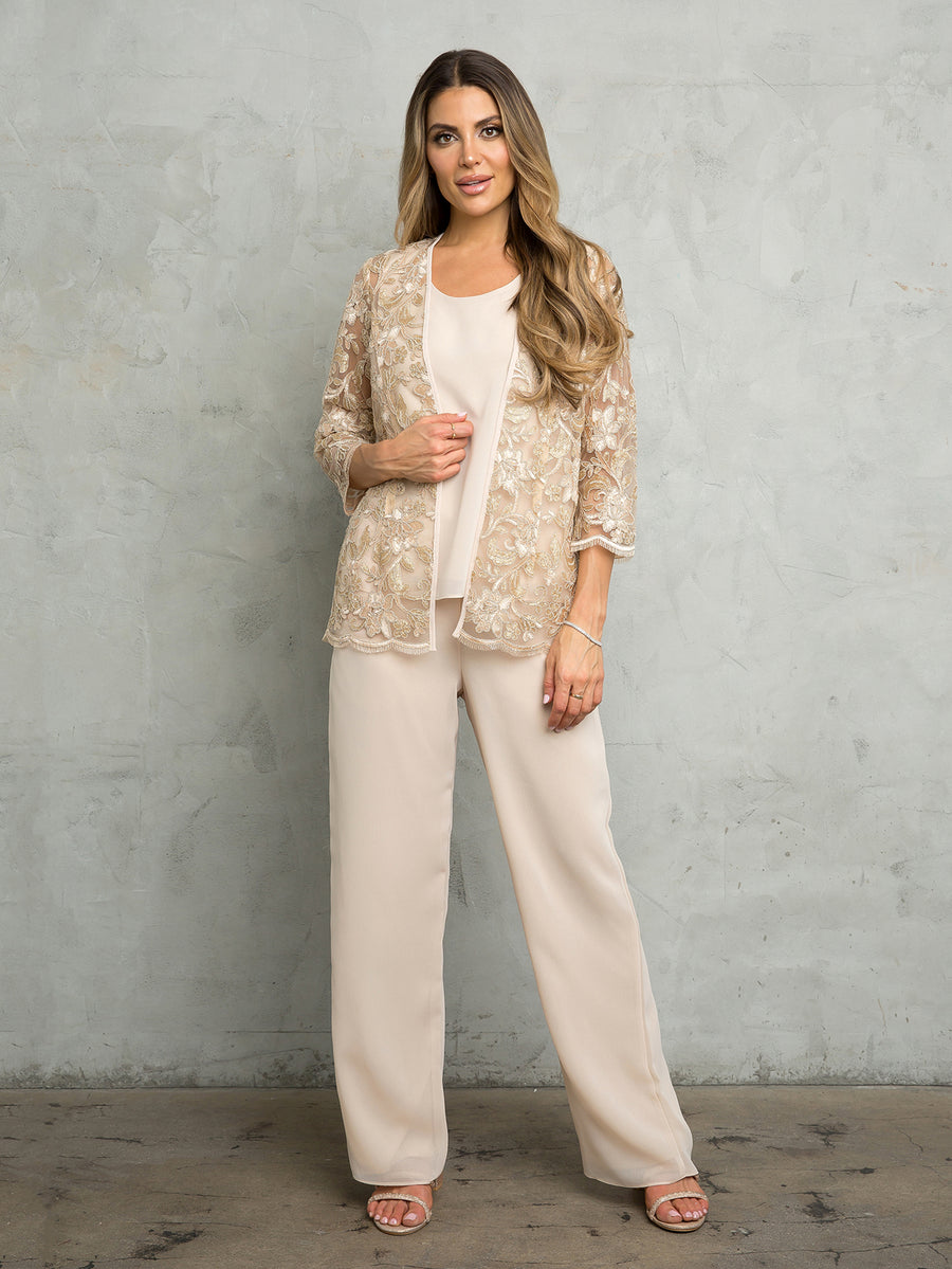 Pant Suit Long Lace Floral Pant suit Champagne