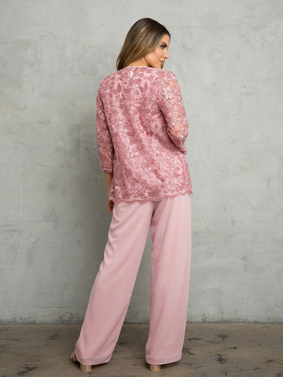 Pant Suit Long Lace Floral Pant suit Dusty Rose