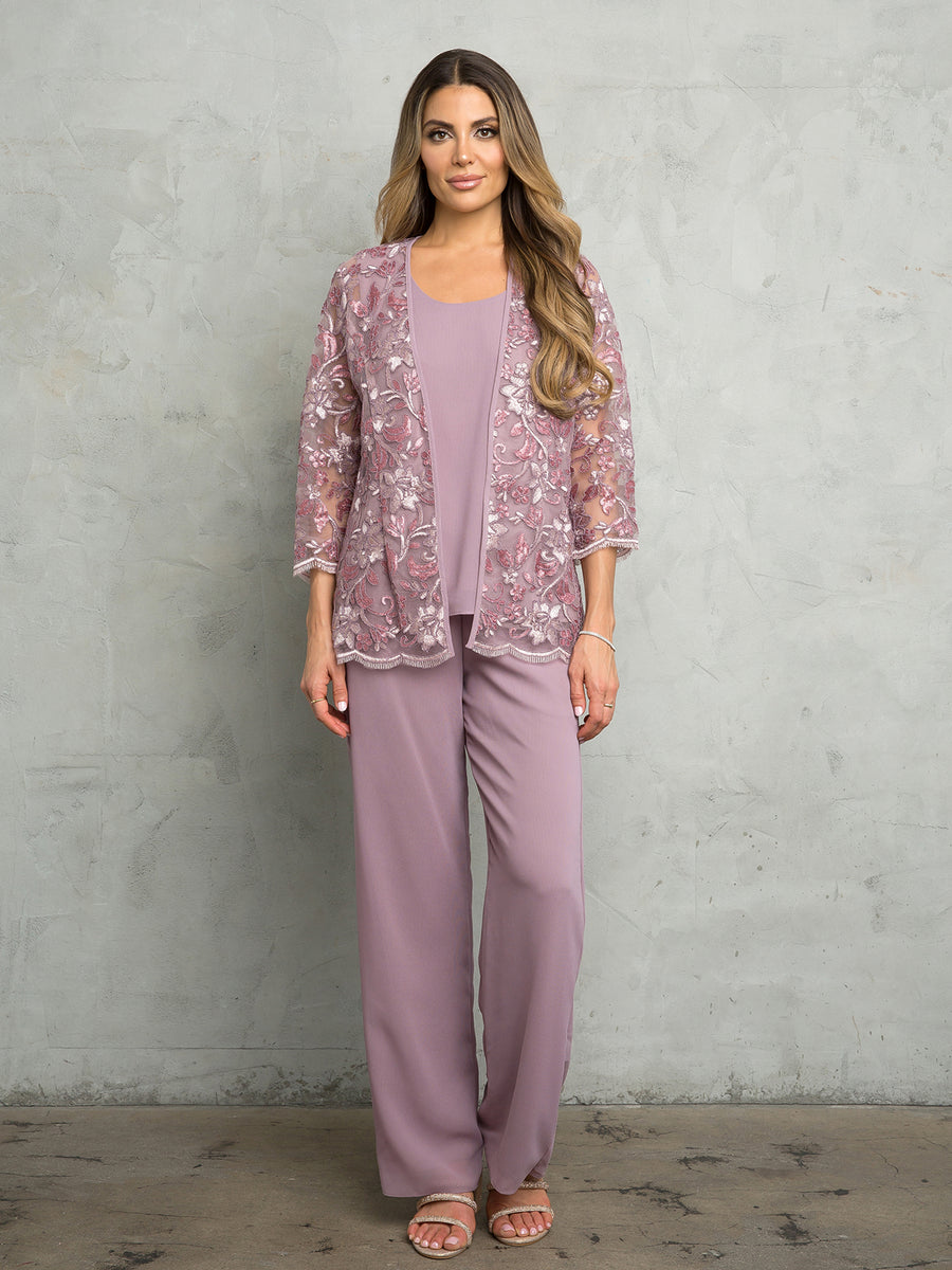 Pant Suit Long Lace Floral Pant suit Mauve