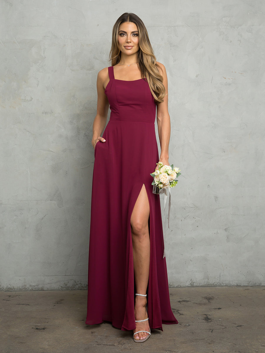 Formal Dresses Long Slit Prom Formal Dress Burgundy