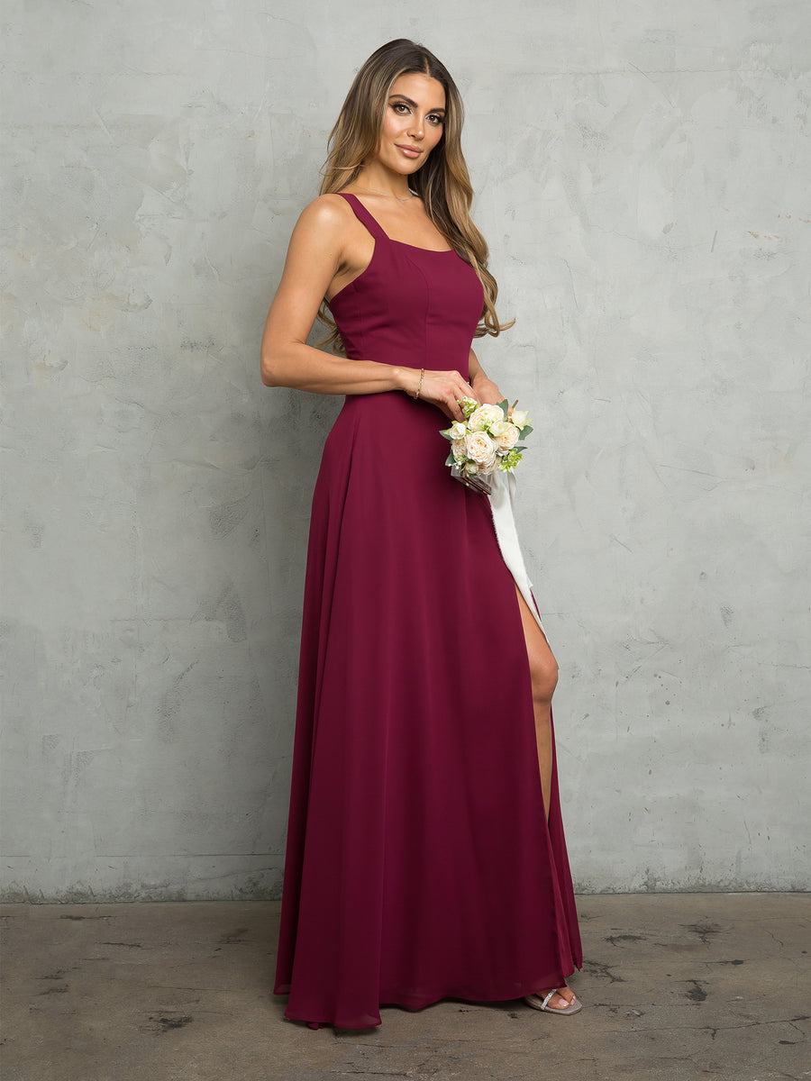 Formal Dresses Long Slit Prom Formal Dress Burgundy