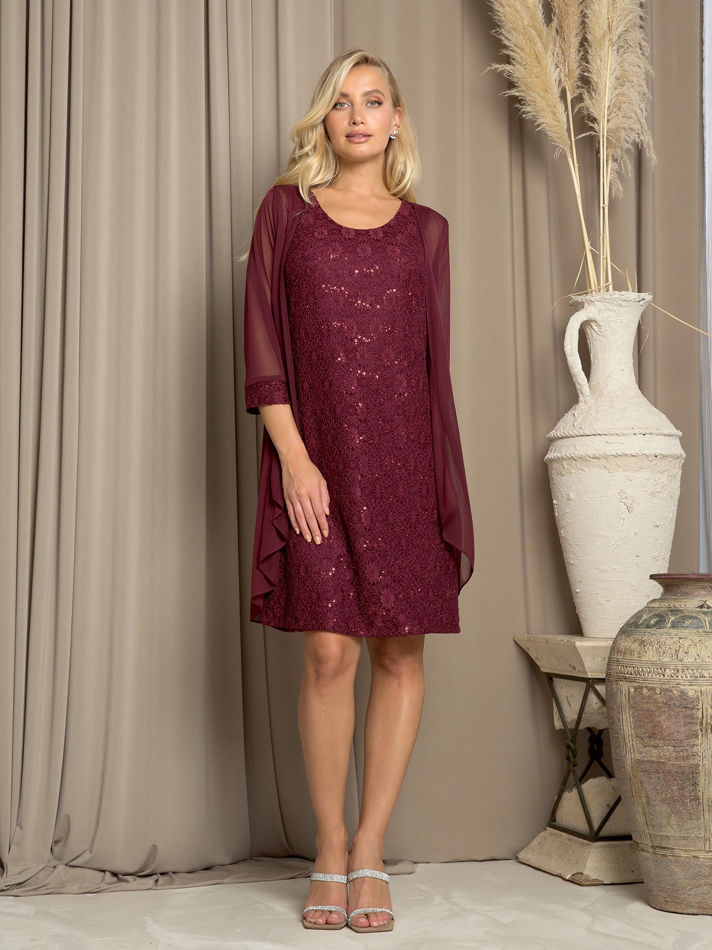 Plus Size Dresses Short Lace Chiffon Jacket Mother of the Bride Plus Size Dress Burgundy