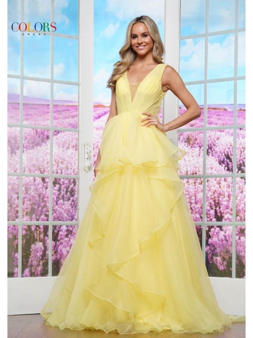 Prom Dresses Long Ball Gown Ruffle Layer Formal Prom Dress Yellow