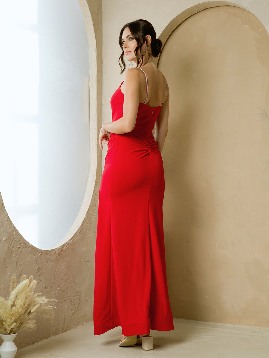 Prom Dresses Long Fitted Formal Slit Prom Dress   Red