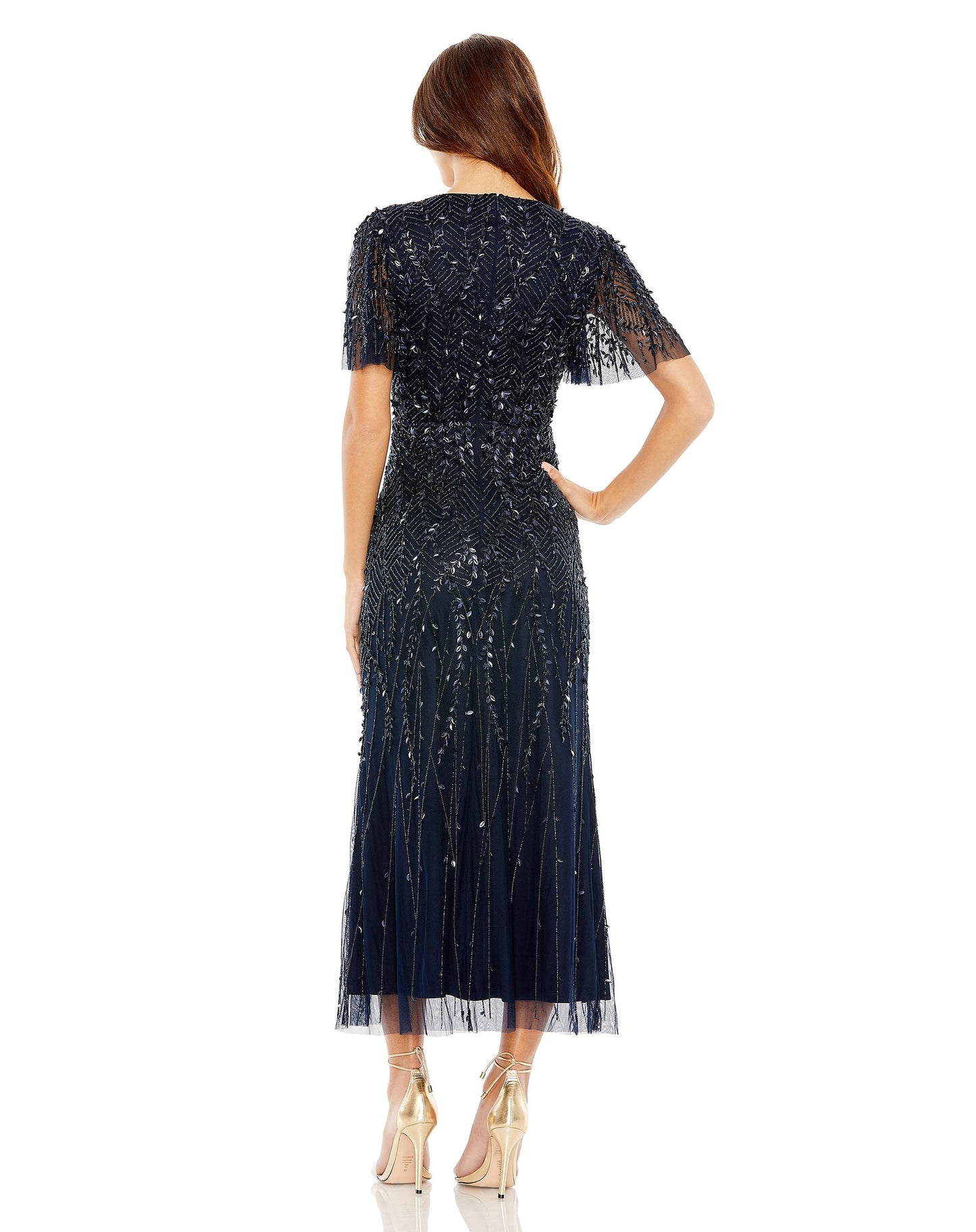 Formal Dresses Long Beaded Formal Prom Midi Length Dress Midnight