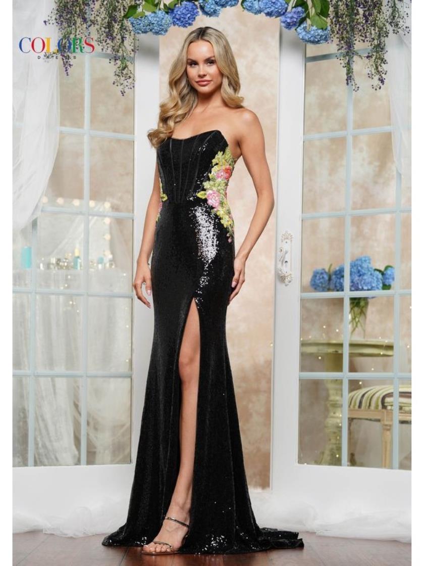 Prom Dresses Formal Floral fitted Long Prom Dress Black